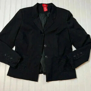 Oscar De La Renta Womens Black Blazer Lace Pockets 3 Button Suit Jacket 16